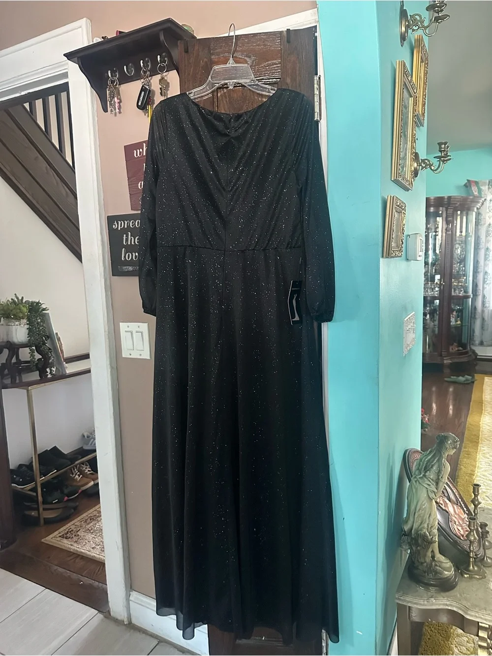 Ever Pretty Black Sparkle Long Sleeve Formal Gown